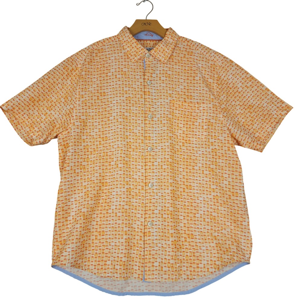 Tommy Bahama Mens Large Island Zone Shirt Orange Print Short Sleeve Button Up